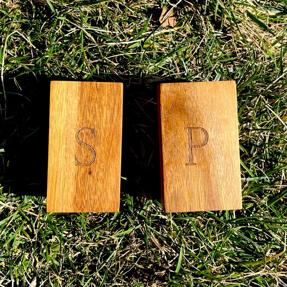 Vintage wooden block salt and pepper shakers